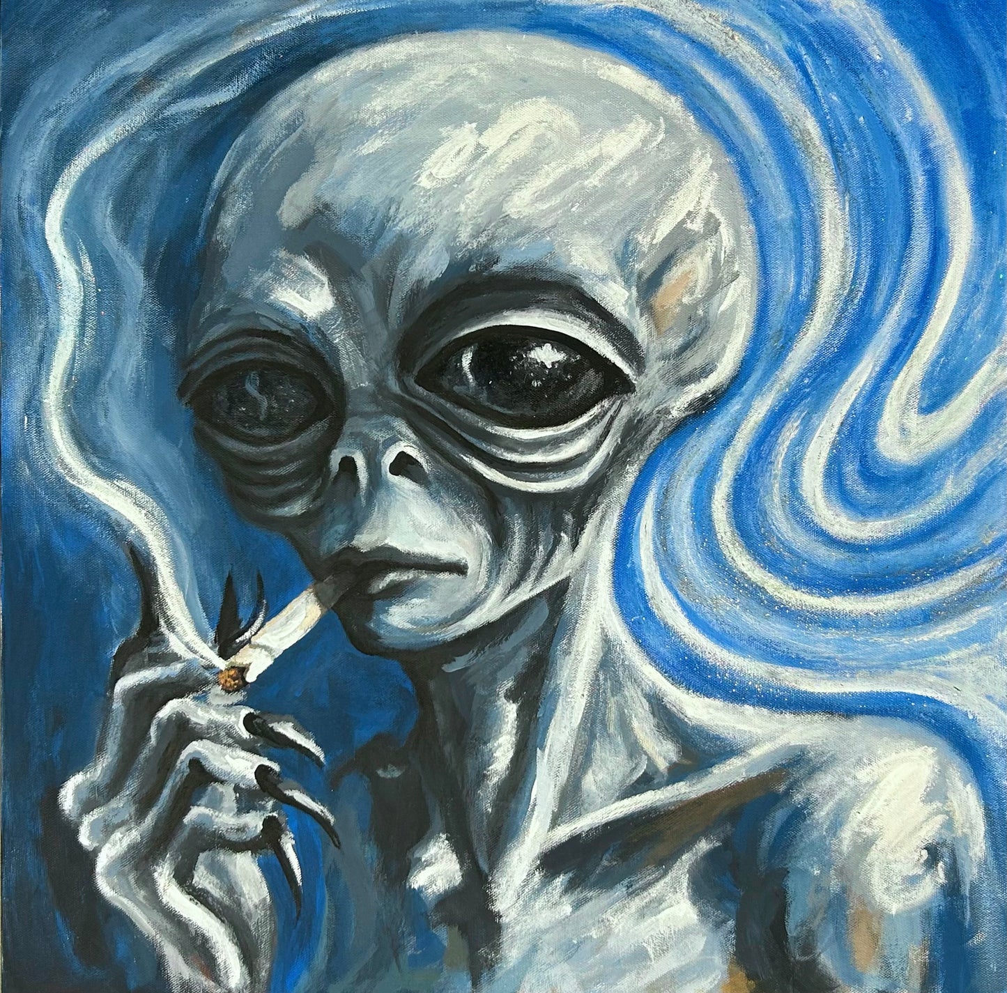 Cigarette Smoking Alien Painting
