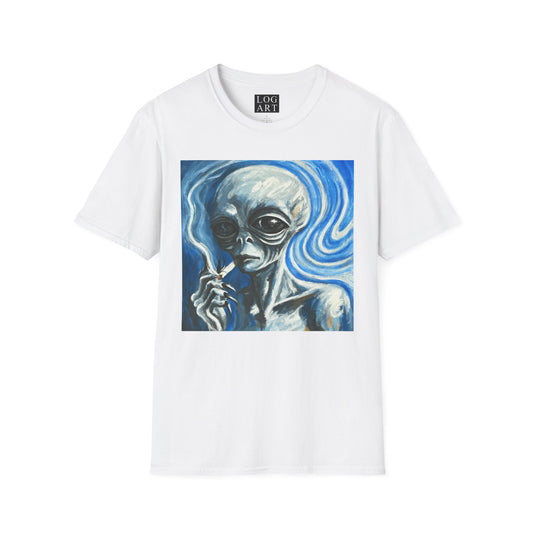 cigarette smoking alien painting tee