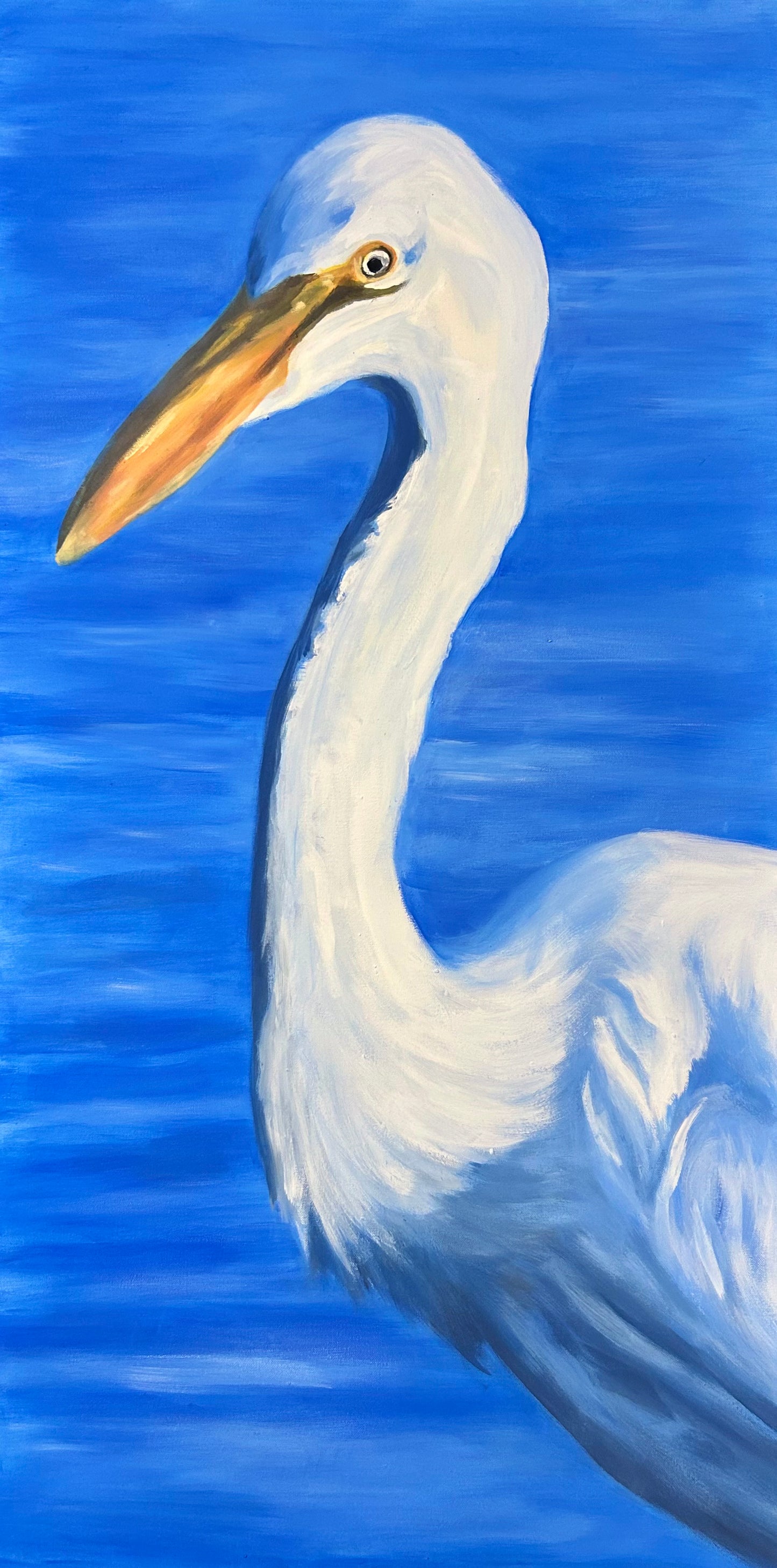White Dinosaur-Looking Bird (Egret) Painting